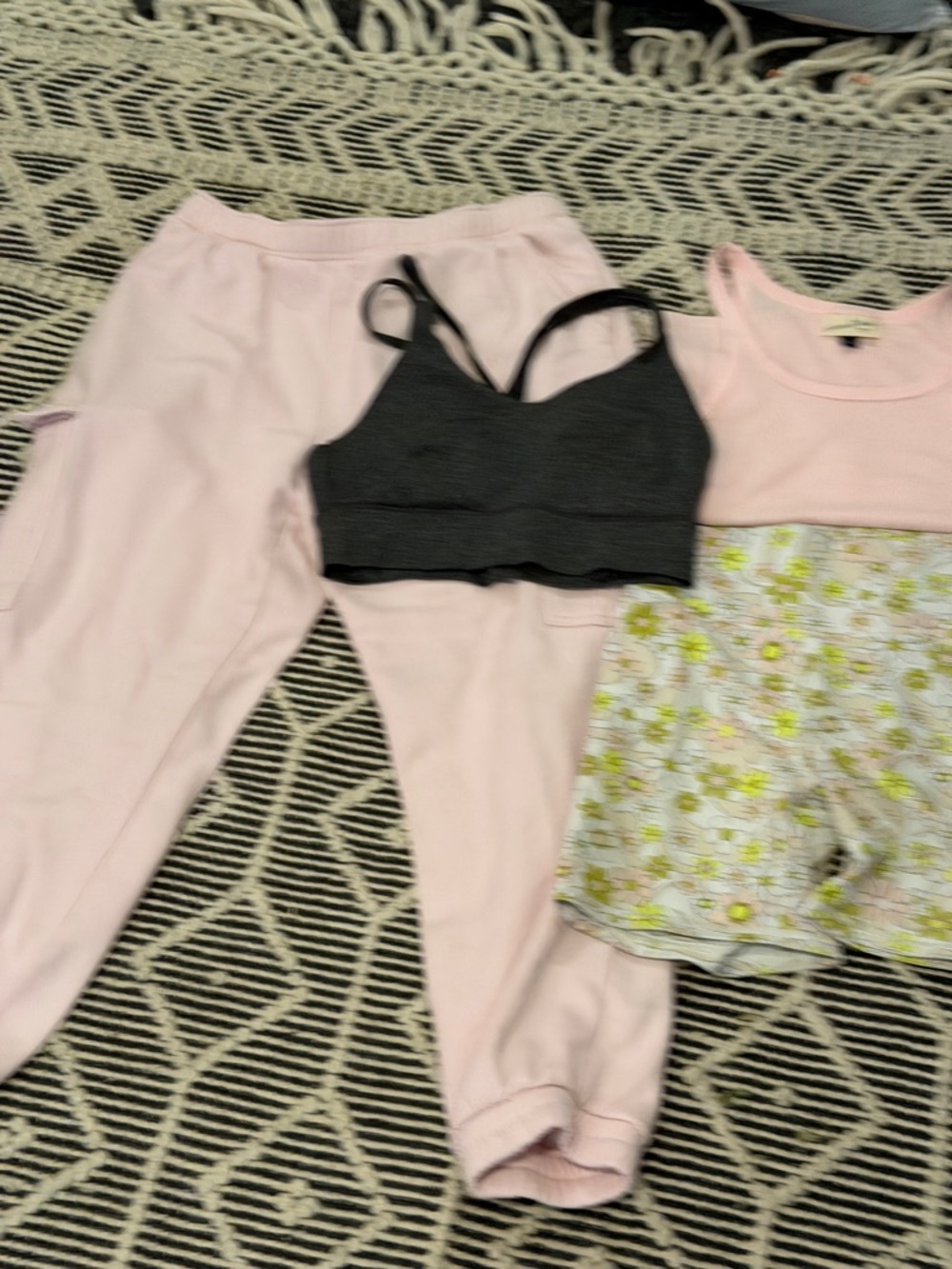Fabletics Light Pink Lounge Pants with Black Sports Bralette